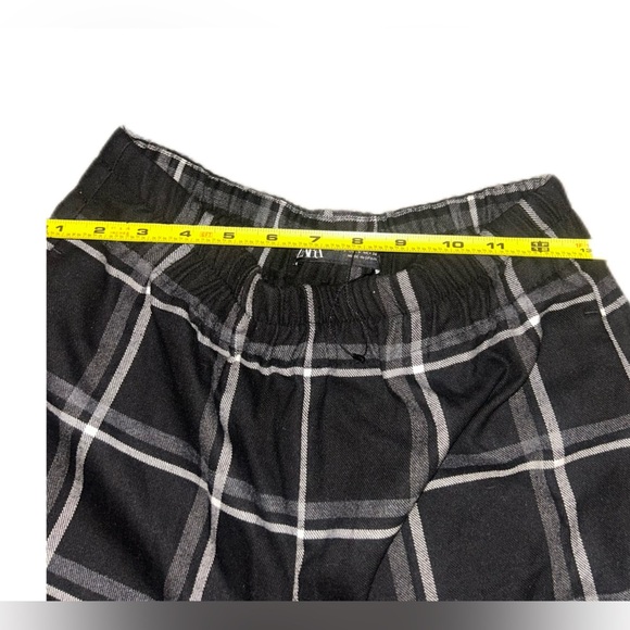 Zara Black & White Plaid Elastic Waist Wide Leg Cuffed Trousers Size Small - Picture 5 of 7